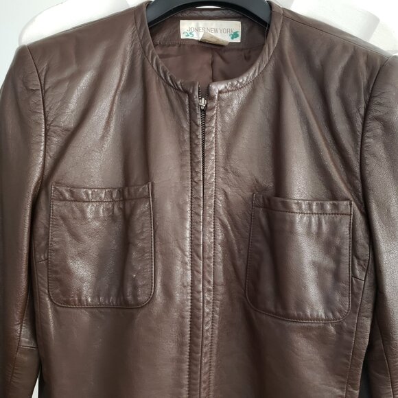 EUC JONES NEW YORK leather front zip lined pockets jacket in bombing brown (10) - Picture 8 of 8